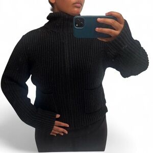 UNIQ LO Black knit Zip-Up Hoodie